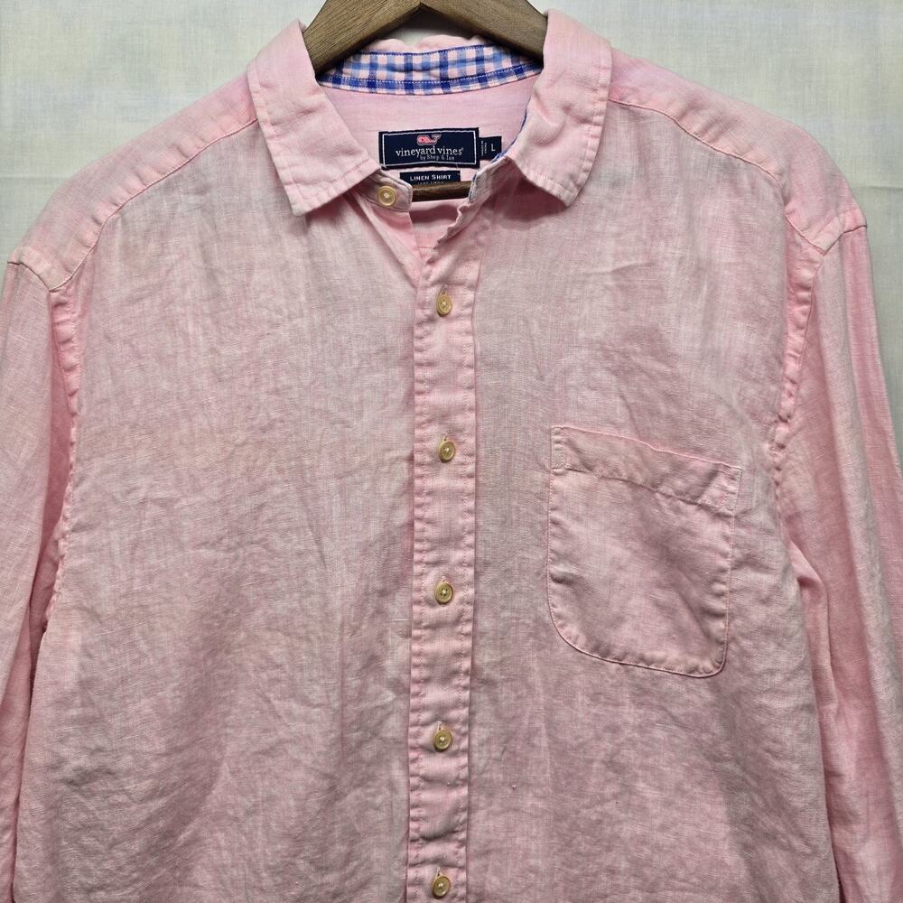 Vineyard Vines Shirt Mens L Pink 100% Linen Hopsack Pocket Button Up‎ Portugal